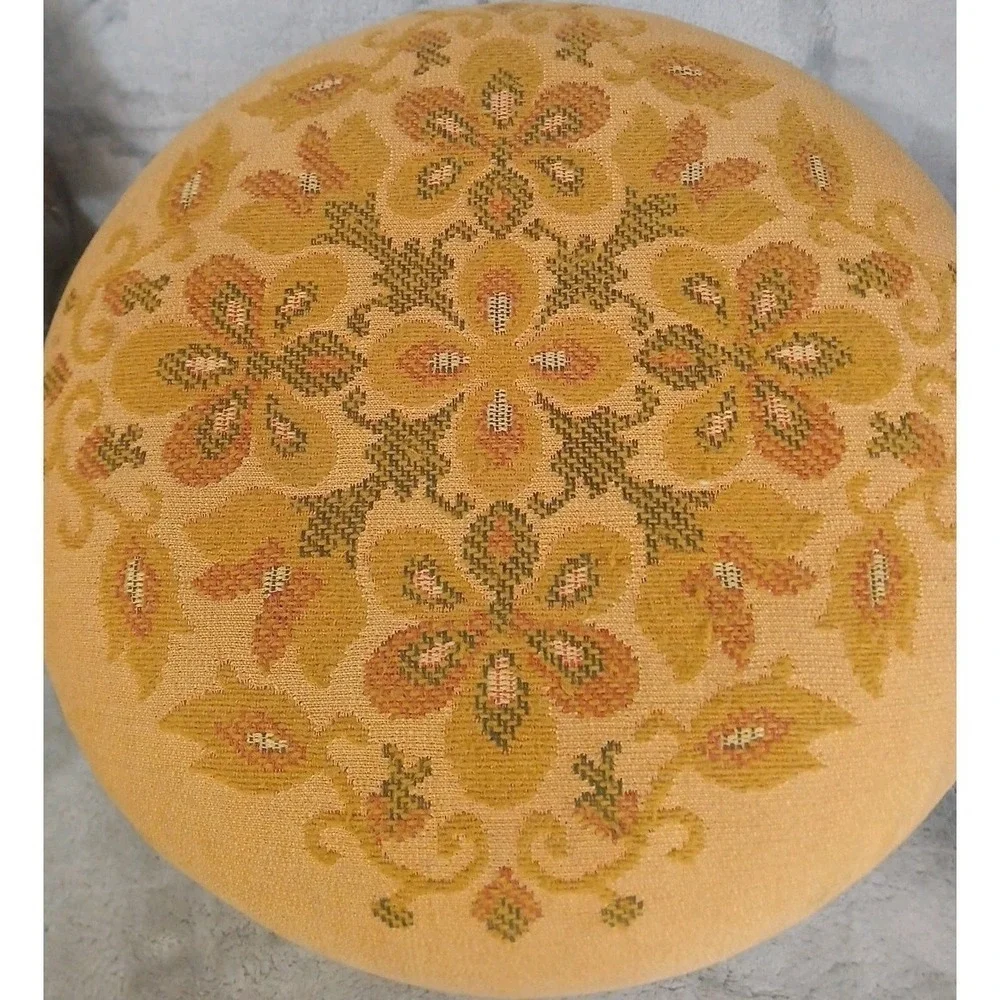 Vtg Ethan‎ Allen Wood Footstool Turned Leg Original Needlework Upholstery READ